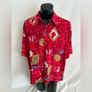 Riscatto Shirt Men’s XL Black Red Abstract Print Rayon Short Sleeve Italy Made